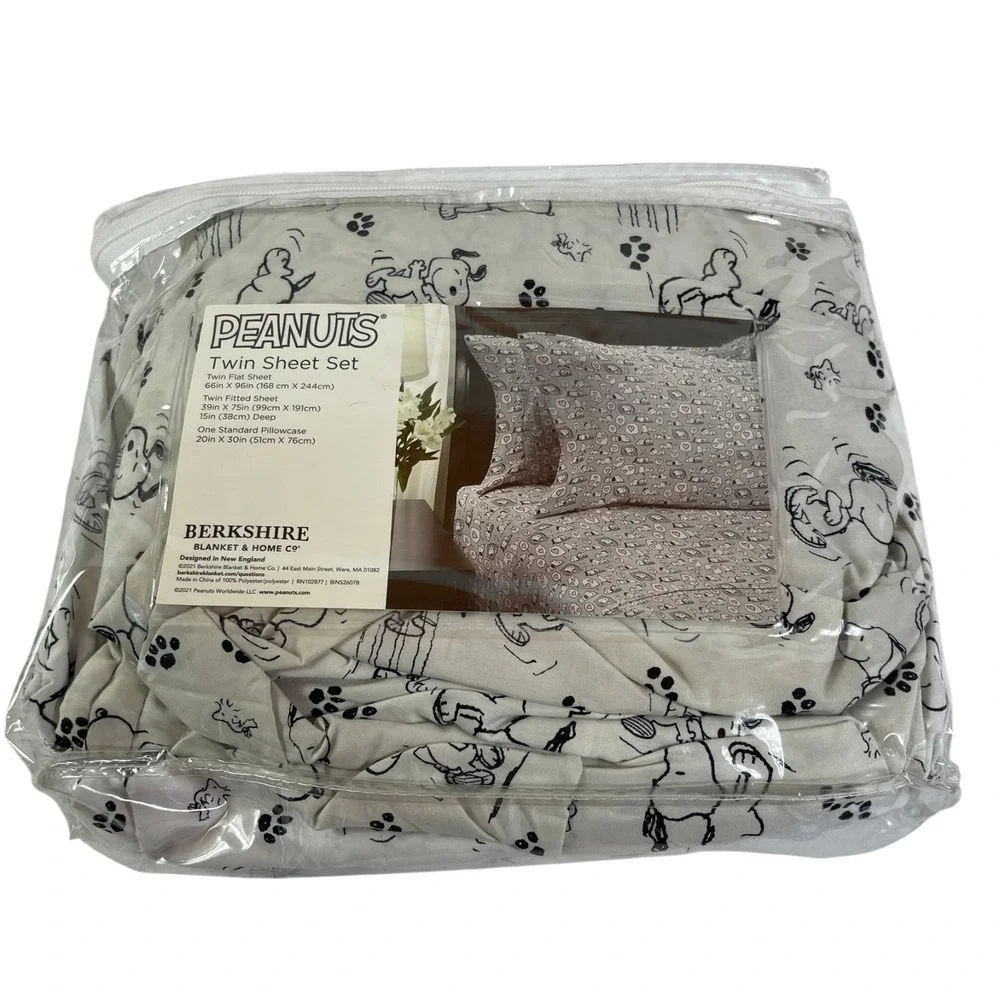 Peanuts Snoopy Print Twin Sheet Set Flat Fitted PillowCase Berkshire